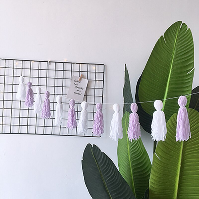 Ins nordisk børneværelse dekoration kvast guirlande snor vægophæng ornamenter børneværelse vægindretning baby shower fotorekvisitter: Kvaststreng  -3
