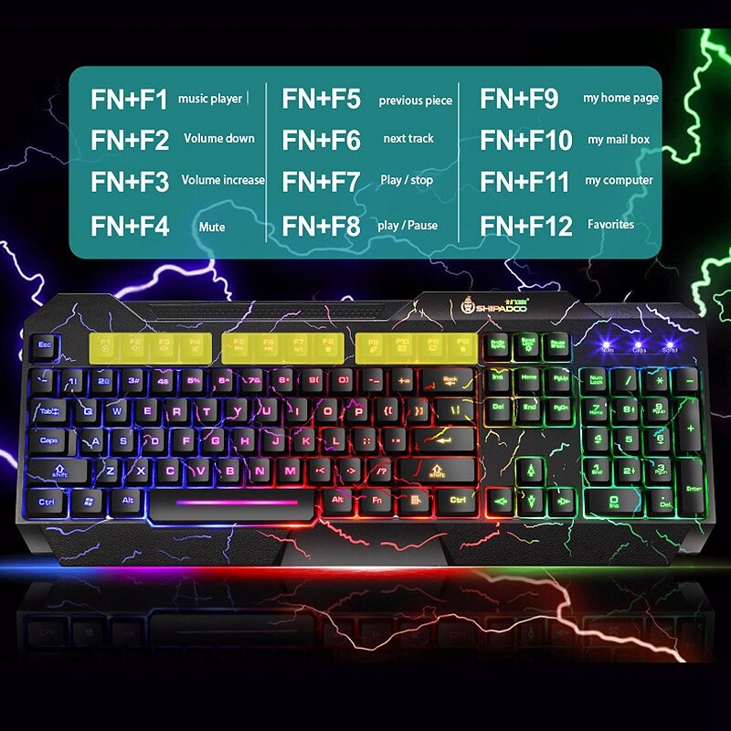 Shipadoo D620 Gaming Keyboard and Mouse Set, Colorful Crack Backlit USB Computer Gaming Wired Keyboard and Mouse Set