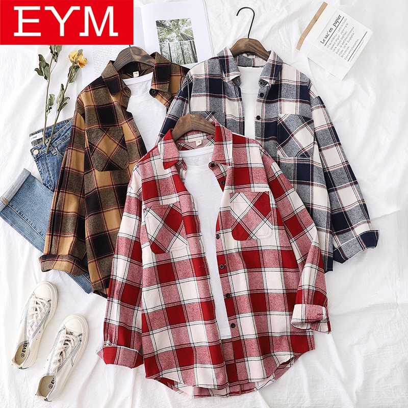 otoño Tops y Blusas para mujer mujeres camisa a cuadros de de estilo suelto blusa Casual de ropa de dama Blusas