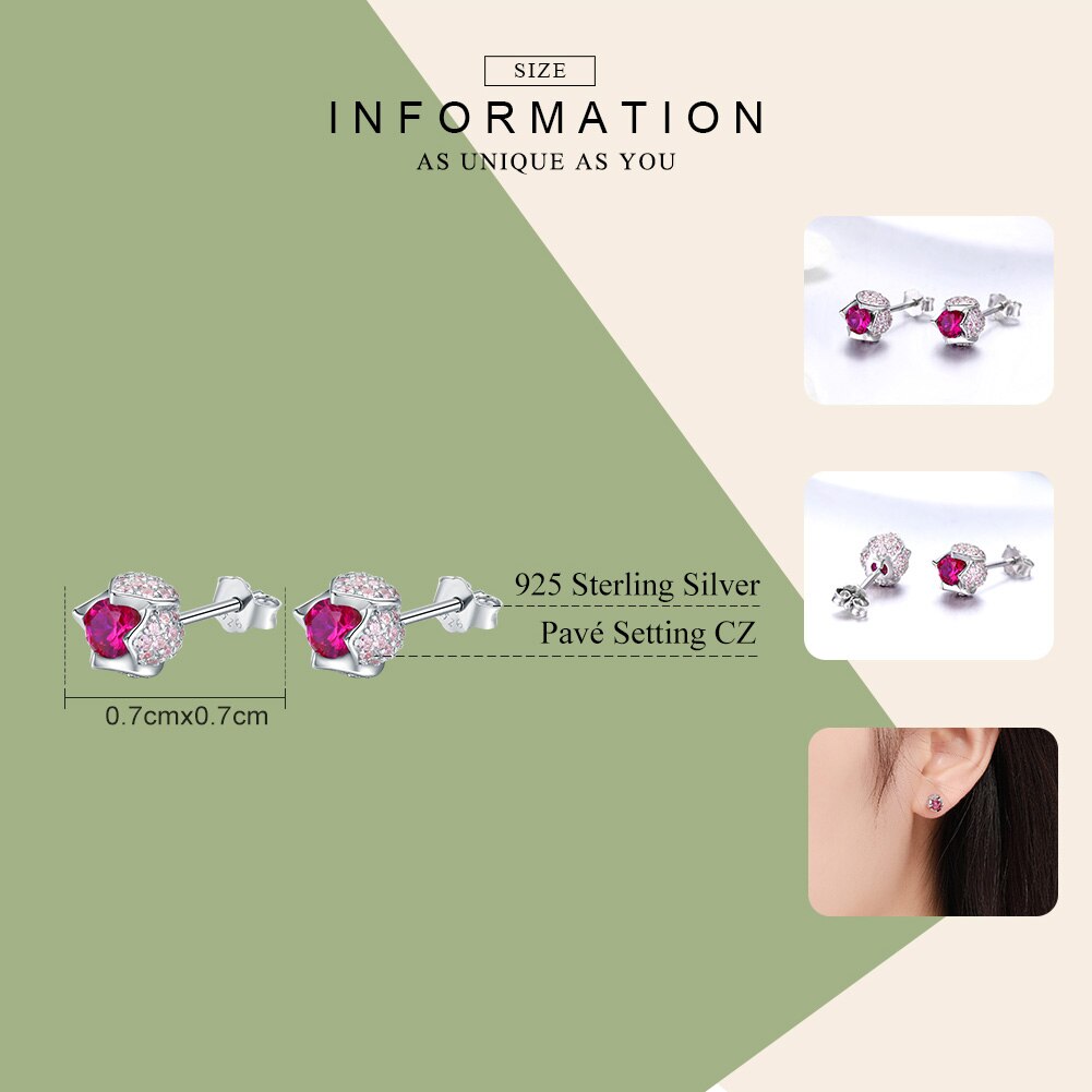 BAMOER Romantische 925 Sterling Zilver Lichtgevende Tulp Bloemknoppen Roze CZ Zirkoon Stud Oorbellen Vrouwen Bruiloft Sieraden BSE042