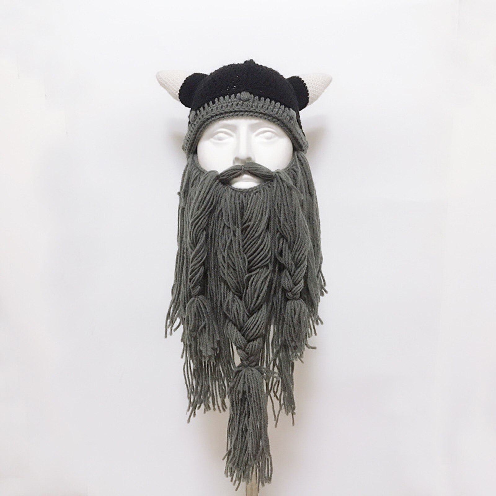 Viking Hat, Funny Handmade Knit Long Beard Beanie Hat for Halloween Costume Party Cosplay: Dark Grey