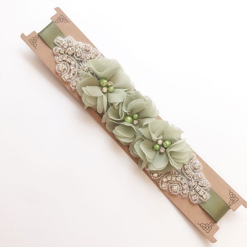 fajín de Tres flores para mujer, pretina de cuentas de estrás, fajín nupcial, fajín para boda, vestido ceñido en la cintura, cinturón, 12 colores