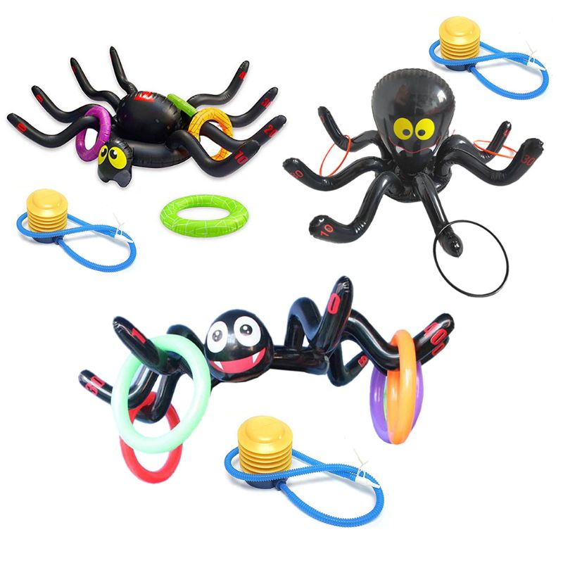 Juego de anillos hinchables para lanzar arañas, juegos interactivos de interior al aire libre