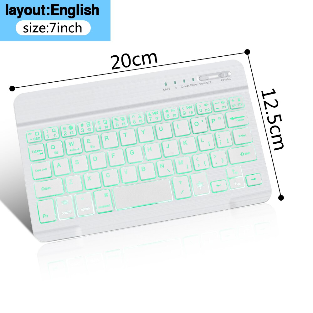 Mini Bluetooth Keyboard Rgb Draadloze Toetsenbord Met Achtergrondverlichting Russain Notebook Ipad Toetsenbord Voor Tablet Telefoon Laptop Pc Computer: 7 in white English