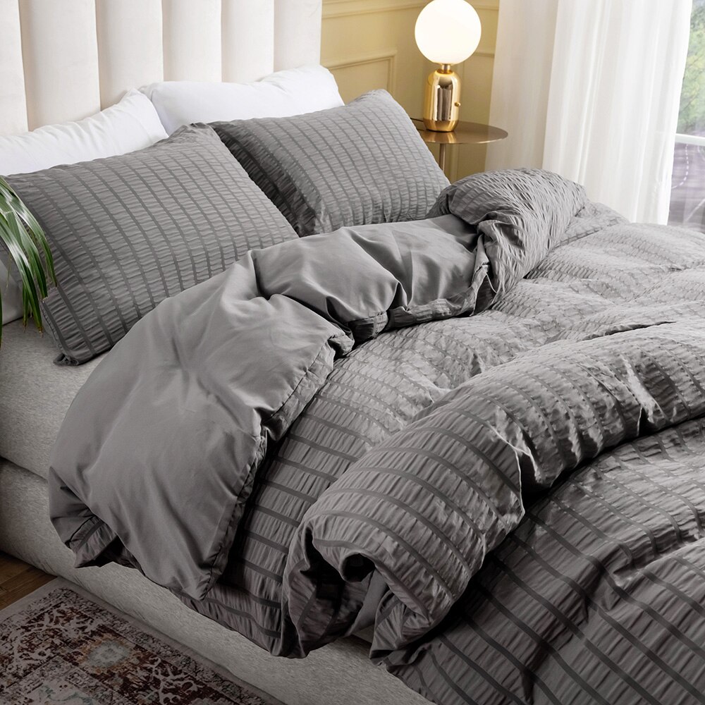 Stripe Series Bedding Set White Grey Duvet Cover Pillowcase Twin Full Queen King Home Textiles Bed Set Bedclothes