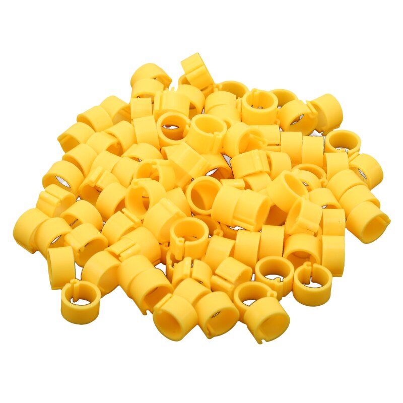 100 Stuks Vogels Voeten Ringen Binnendiameter 8Mm Breedte 7Mm Plastic Clip Ring Duif Duif Kwartel Voet Ring farm Animal Carrier: yellow