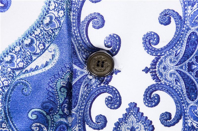 Palace style imprimé costume gilet fête étape Unique col en V gilets et gilets pour hommes blanc bleu