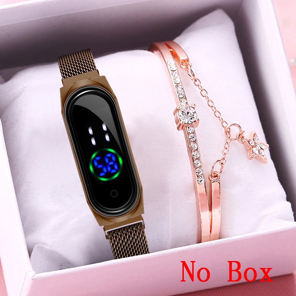 Women Rectangle Touch Screen LED Watches Magnetic Mesh Belt Electronic Clock Digital Wristwatches Bracelet Set Relogio Feminino: brown bracelet
