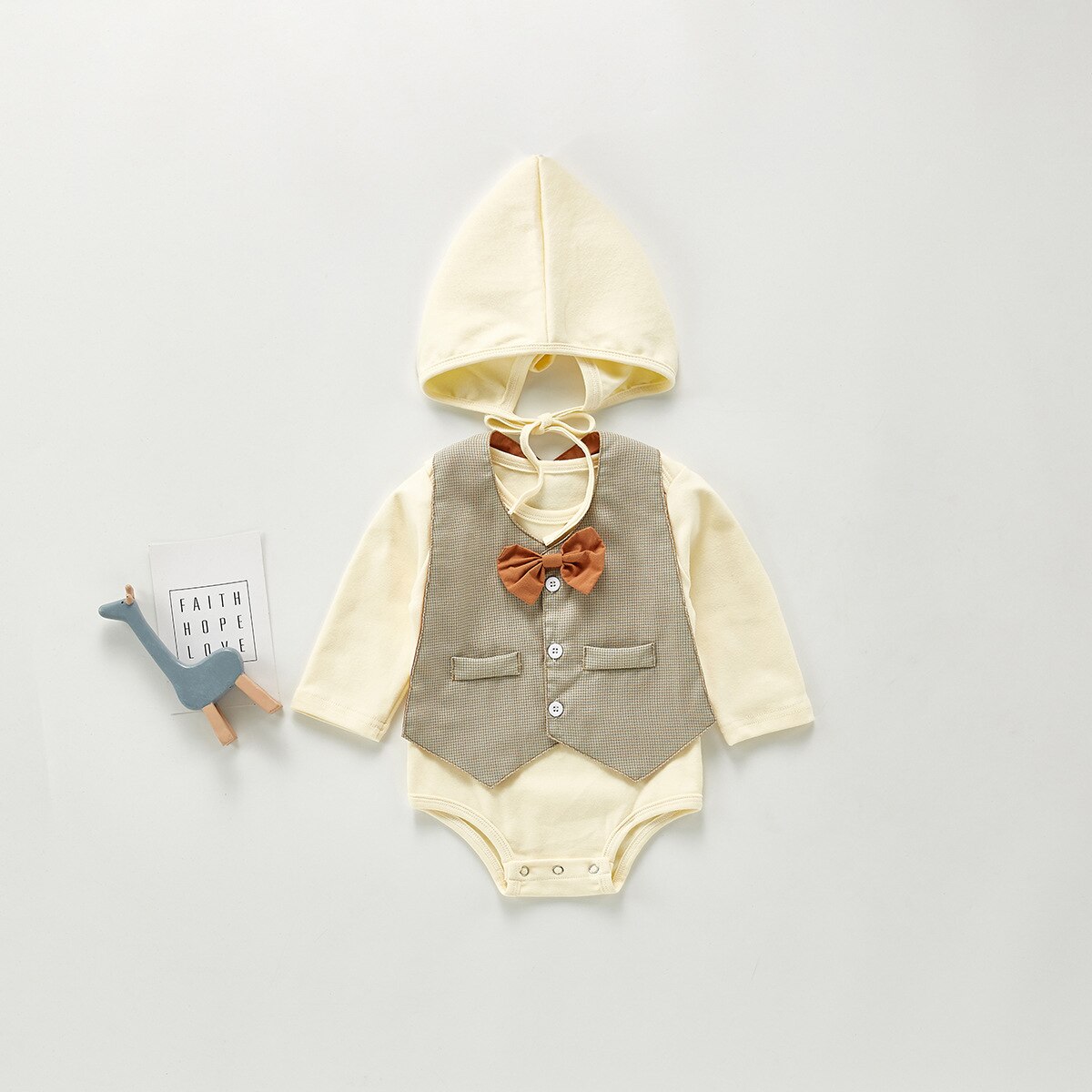 automne garçon costume vêtements pour enfants nœud papillon bavoir une pièce barboteuse ramper vêtements + chapeau bébé garçon vêtements: Jaune / 3T