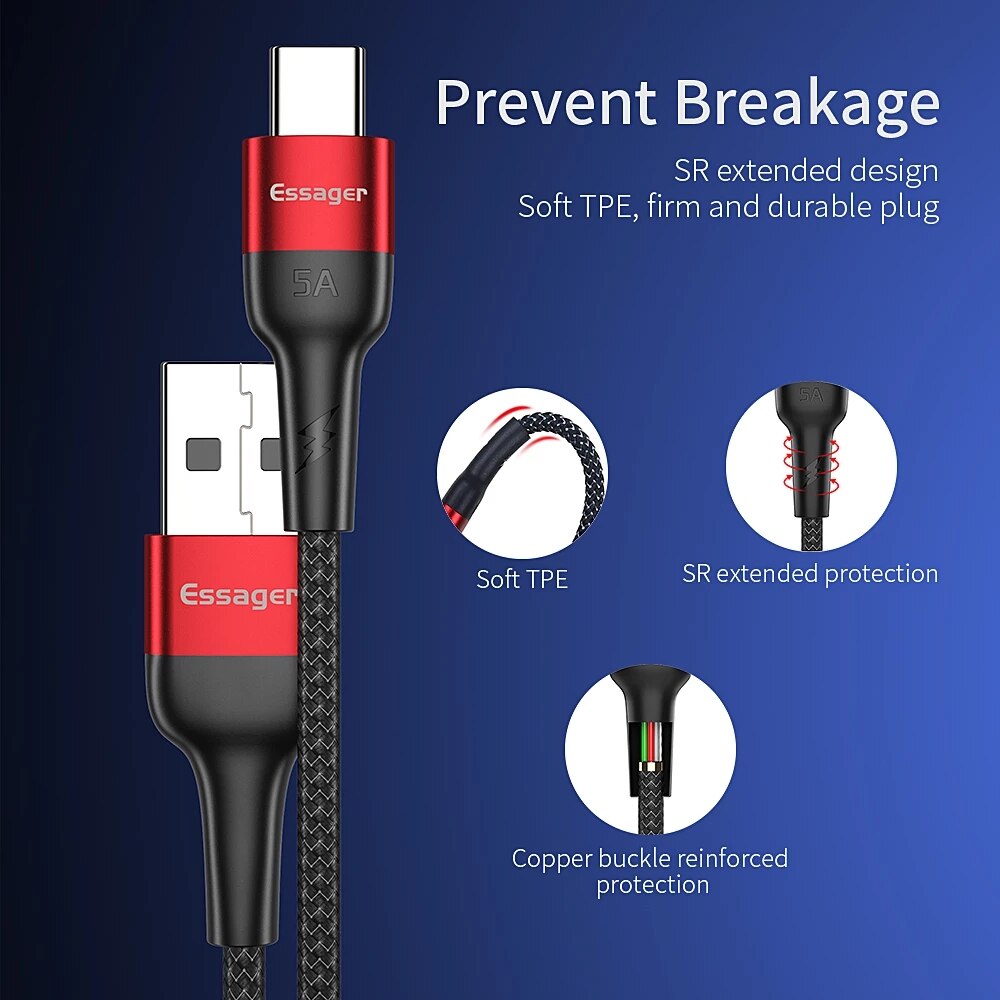 Essager 5A USB rodzaj-c kabel danych Super ładowanie szybka szybka ładowarka przewód biały dla Huawei P40 P30 zawodowiec P20 Lite kumpel 30