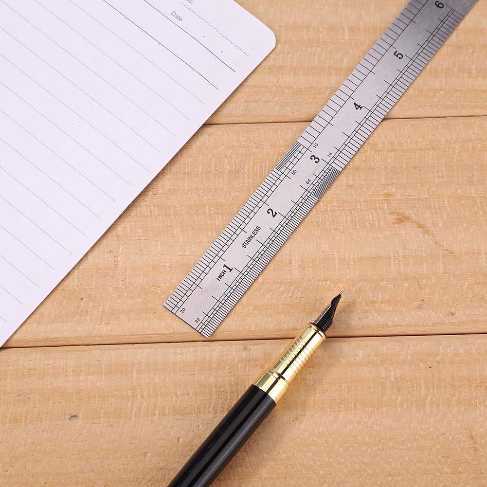 Regla recta de Metal, regla de acero inoxidable, suministros de escritura de papelería, herramientas de mano, herramienta de medición de doble cara de precisión