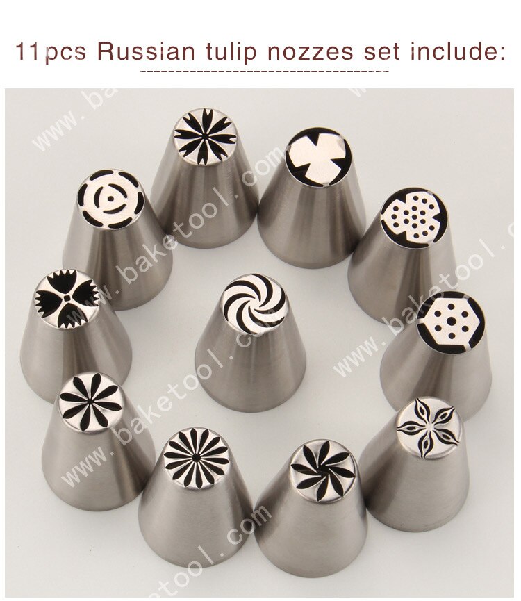 11 Stks/set Russische Tulp Nozzles Set Rvs Icing Bloem Tips Taarten Cupcakes Decoreren Tips