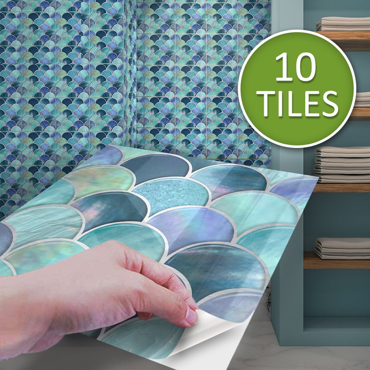 10Pcs 15/20cm Shell Fish Scale PVC Waterproof Self Adhesive Tile Stickers Bathroom Transfers - Marble & Pearl Effect