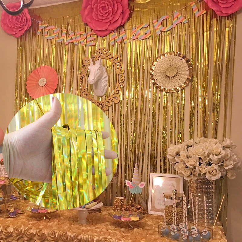 100X200Cm Goud Folie Gordijn Metallic Klatergoud Folie Fringe Gordijn Party Decor Foto Achtergrond Verjaardag Bruiloft Viering