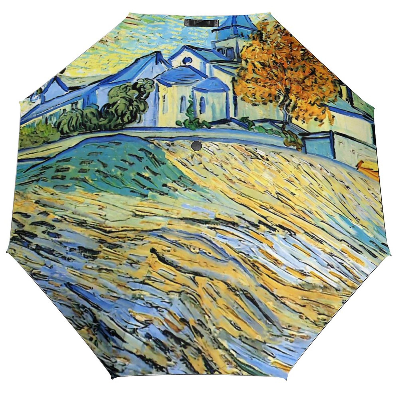 Vincent Van Gogh Paraguas automático de 3 pliegues Café Terraza por la noche Paraguas ligero Sol y lluvia Paraguas de abrigo negro para hombres y mujeres: Azul