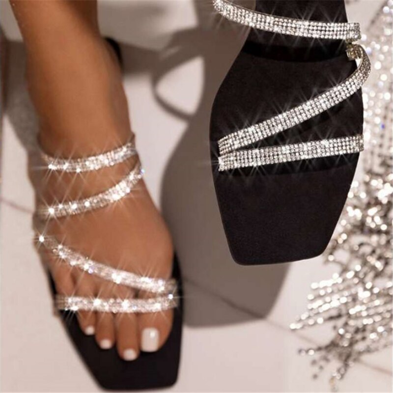 nouvelles femmes sandales strass mi-talon plat sandales femmes été en plein air plage bout ouvert chaussures décontractées Zapatos Mujer: Argent / 43