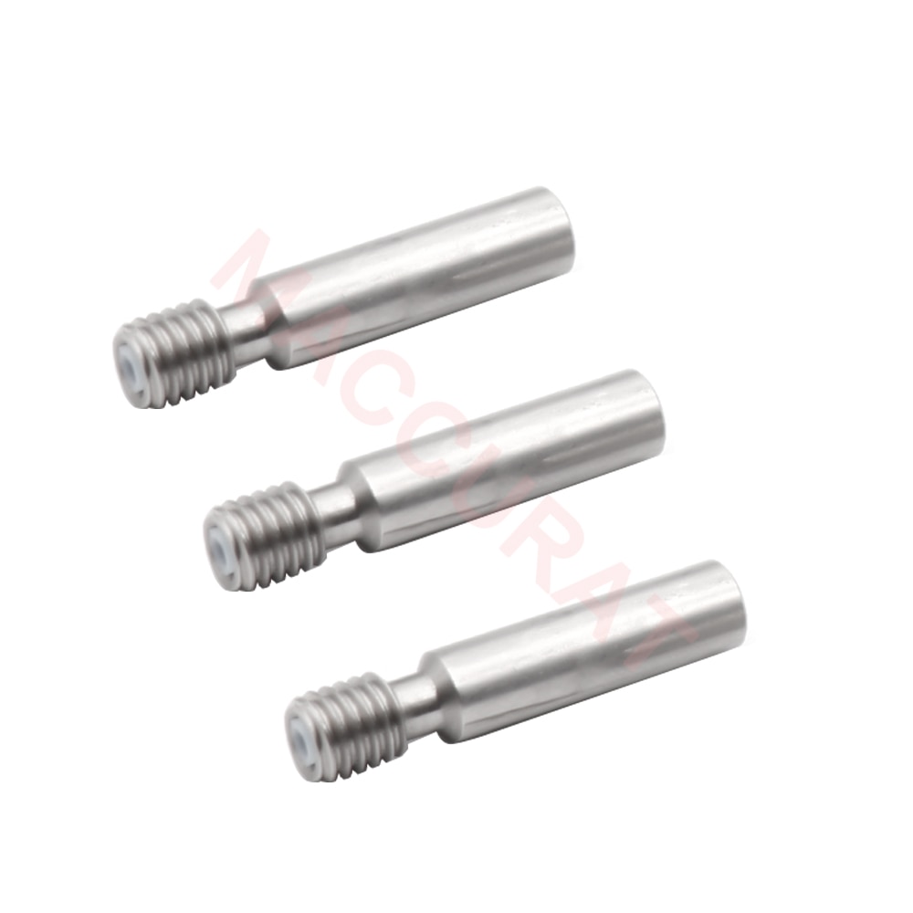 Lote de 5 unidades de roscas de acero inoxidable MK8 M6 con PTFE, 6x30mm, alimentación más larga, filamento de 1,75mm, piezas de impresoras 3D