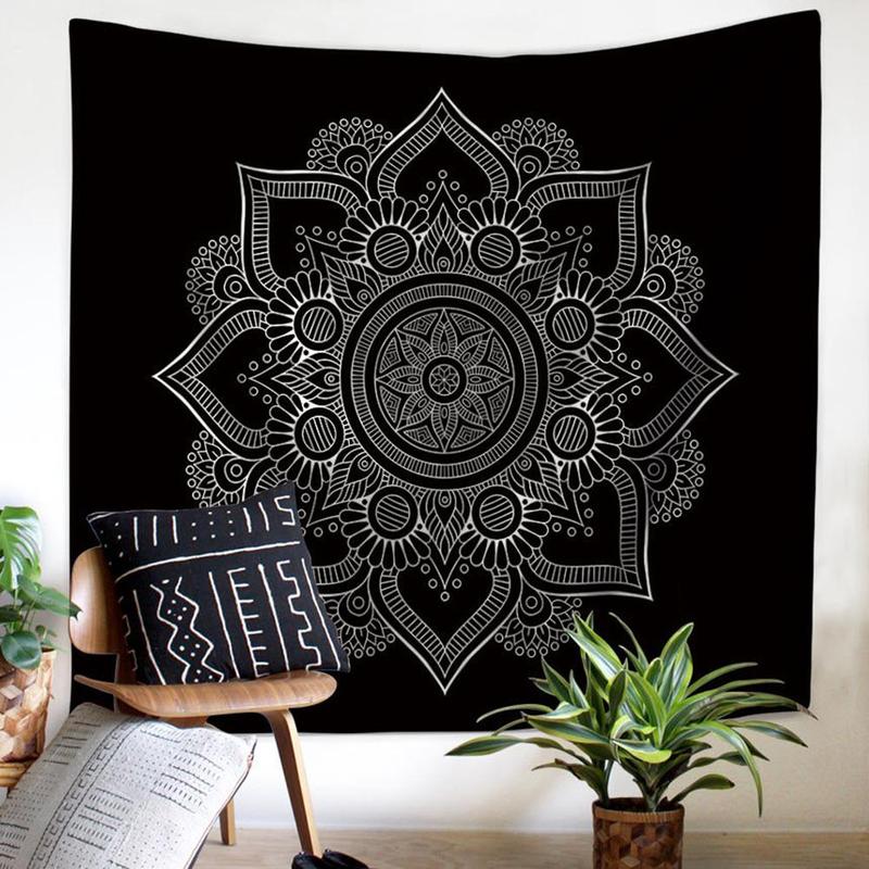 Tapiz de Mandala negro, tapiz de Mandala bohemio, tapiz de Mandala gris, mármol, dorado, azul, para colgar en la pared, tapiz indio bohemio de playa, manta, colchón