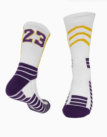 No23 No24 LA James KB LBJ Basketball Player Thick Sport Crew Towel Socks Digital Adult Thick Bottom Sports Socks men Basketball: 1Pair-23-white / Kids(EU31-36)