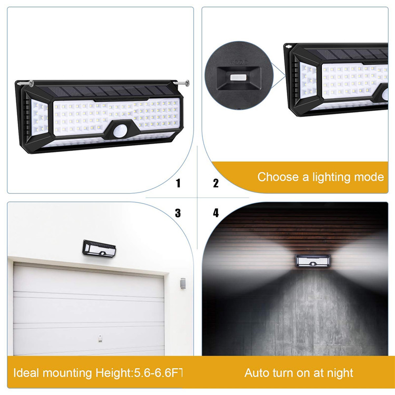 136 Led 1810LM Tuin Zonne-verlichting Solar IP67 Waterdichte Led Wandlamp Outdoor 3 Modes 270 Graden Solar Pir Motion sensor Lamp