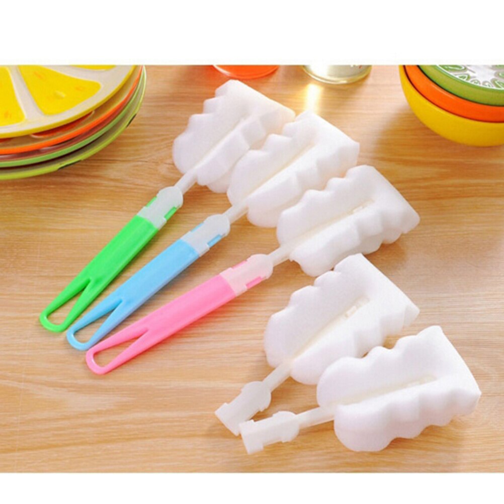 360 Degree Sponge Cleaner With Brush Newborn Baby Bottle Sponge Long Handle