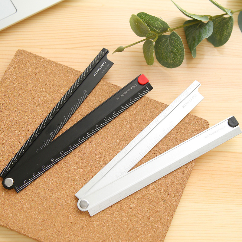 Japanese Aluminum Alloy Foldable 15cm-30cm Ruler Simple 90 degree Folding Metal Stationery Ruler