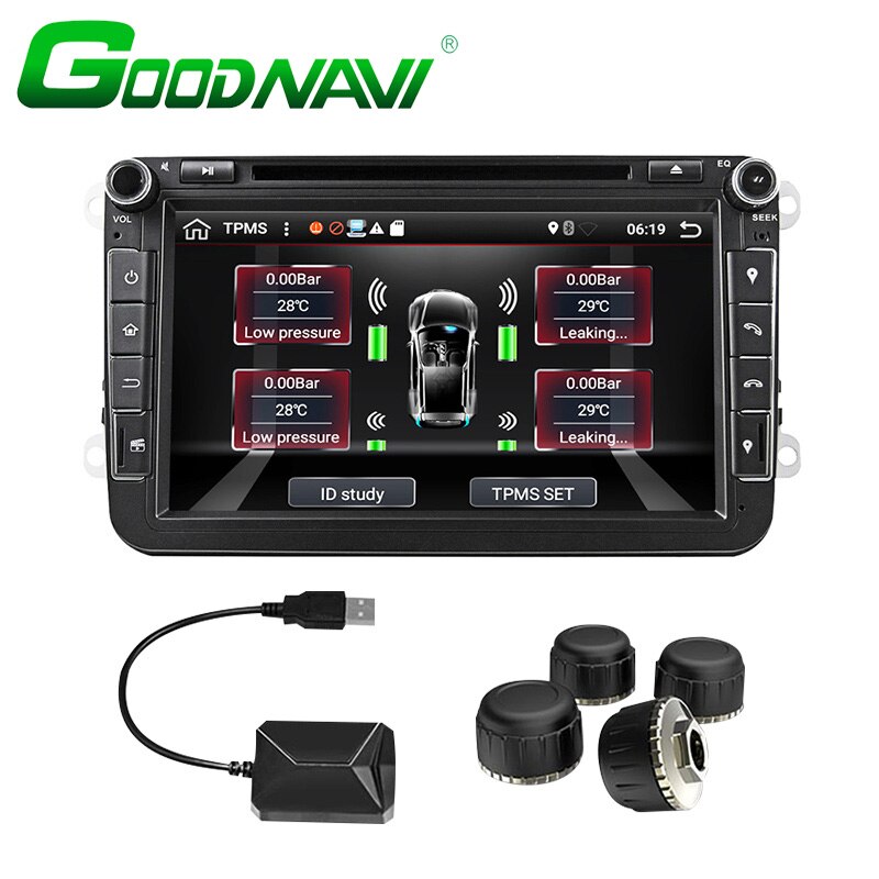 Usb-poort Tpms Bandenspanning Monitor Voor Android Auto Dvd-speler/Plug En Play Bandenspanningscontrolesysteem Met touch Control