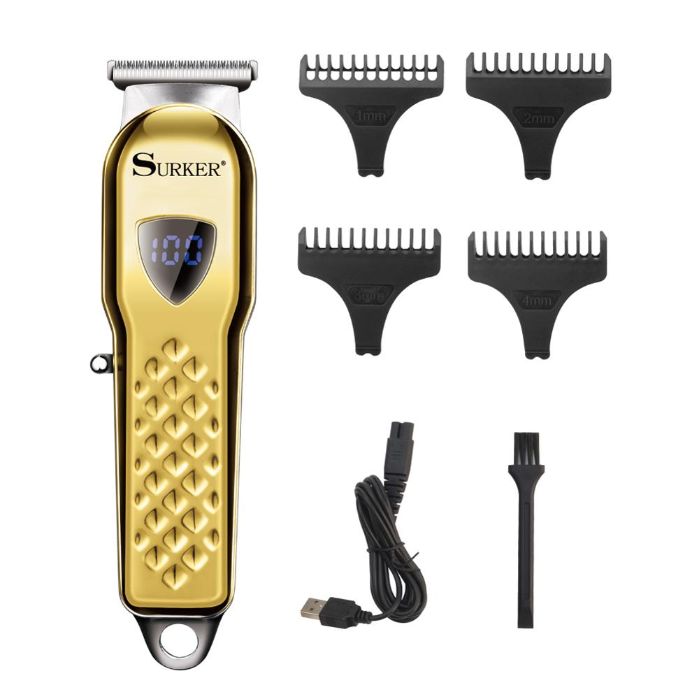Surker All Metal Hair Clippers Men Cordless Hair Trimmer Maquina Cortar Pelo Haircut LCD Display Hairdresser: 755-gold