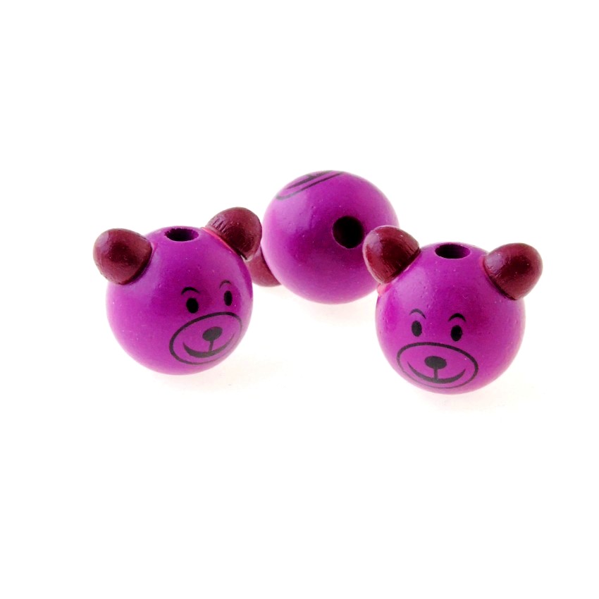 5PCs Color Lovely Animal Cute Bear Wood Beads 27x28mm: Red