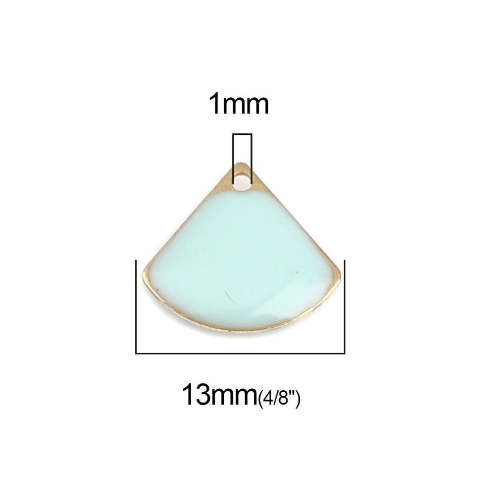 Doreen Doos Koper Geëmailleerd Pailletten Charms Goud Kleur Metalen Geometrische Kleurrijke Waaiervormige Hangers Sieraden 13Mm X 12mm, 10 Pcs