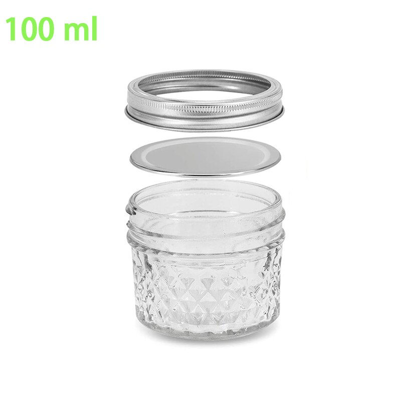 Regelmatige Mond Mason Potten Met Deksels, Gewatteerde Crystal Potten Ideaal Voor Jam, Smoothies, Desserts, Salades: 100ml