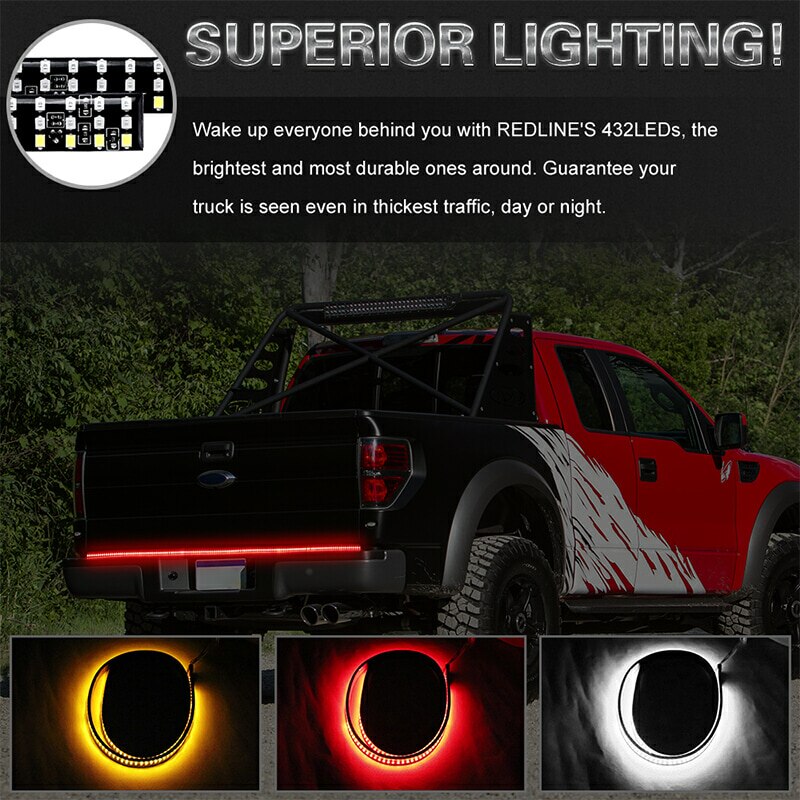 48 inch Truck Tailgate LED Light Bar 3 Row 6-Funtions Brake Reverse Turn Signal Stop Tail Strip For Jeep Pickup SUV for Dodge