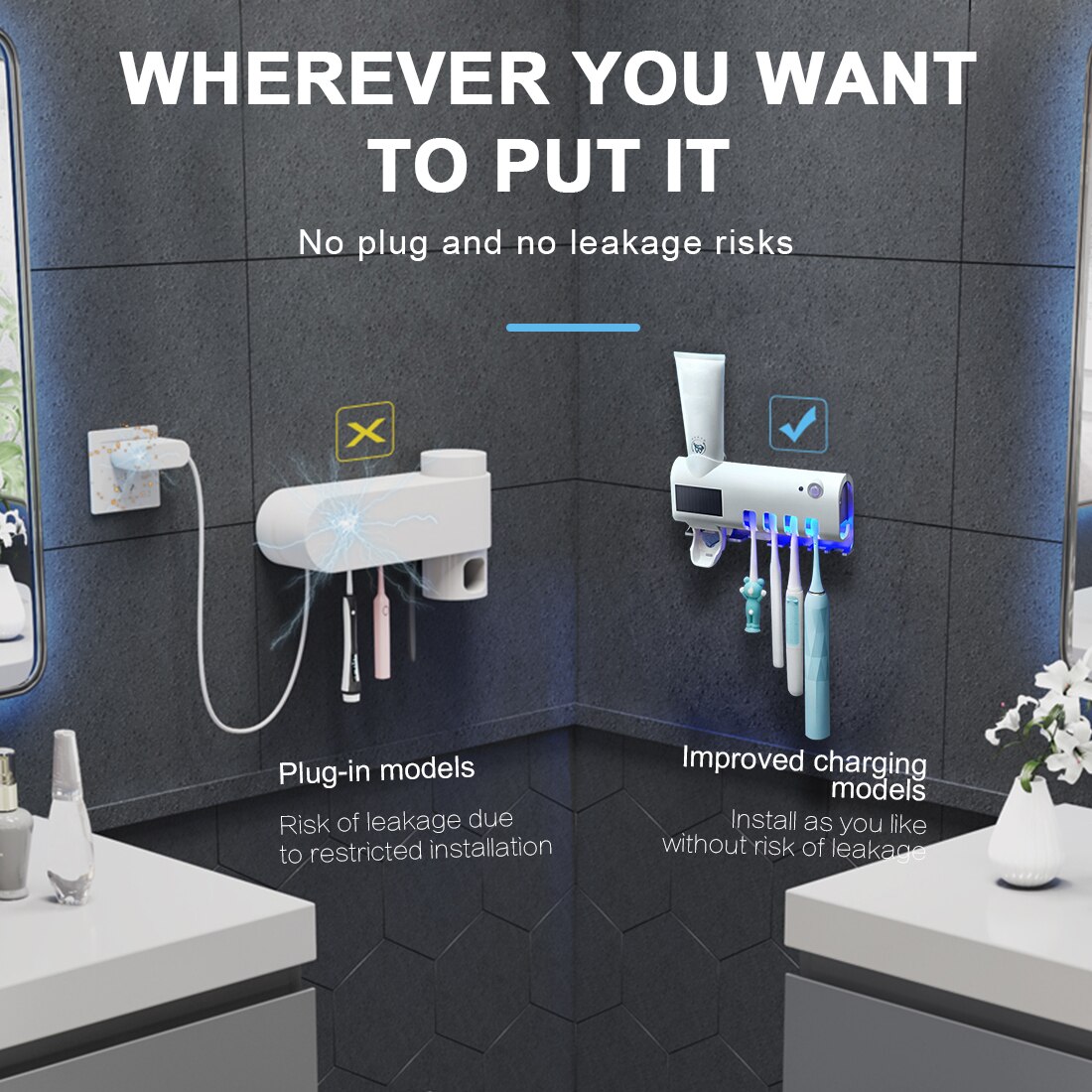 Porta spazzolino antibatterico a energia solare sterilizzatore distributore automatico di dentifricio spremiagrumi accessori per il bagno