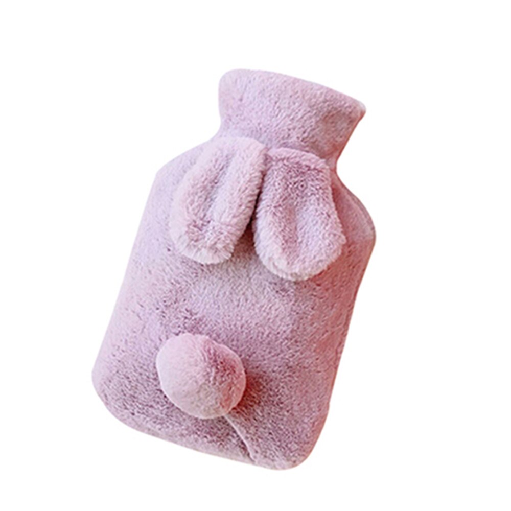 Varmt vandpose håndvarmere husholdningsopvarmningsflasker med kaninøredæksel: Lilla