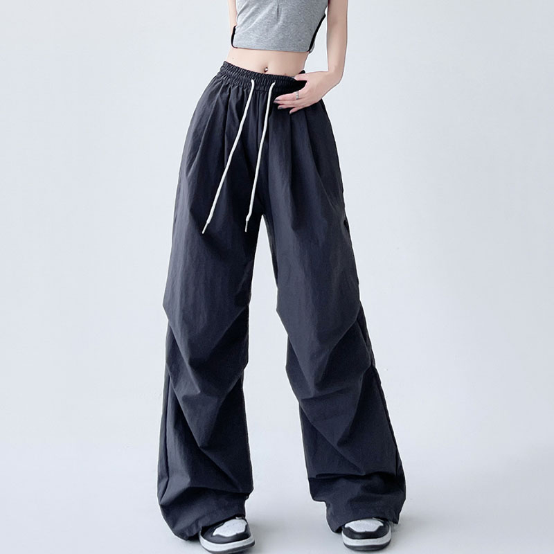Sommer frauen Fallschirm Hosen Kordelzug Elastische Taille Y2K Baggy Cargo Hosen für Frau Harajuku Streetwear Breite Bein Jogginghose: M / Dark Grau