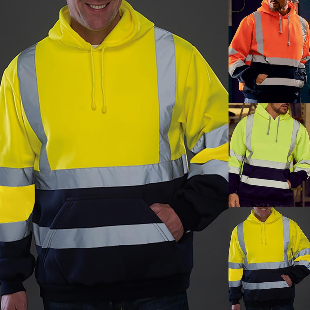 Sudadera de manga larga con capucha para hombre, abrigo reflectante de alta visibilidad
