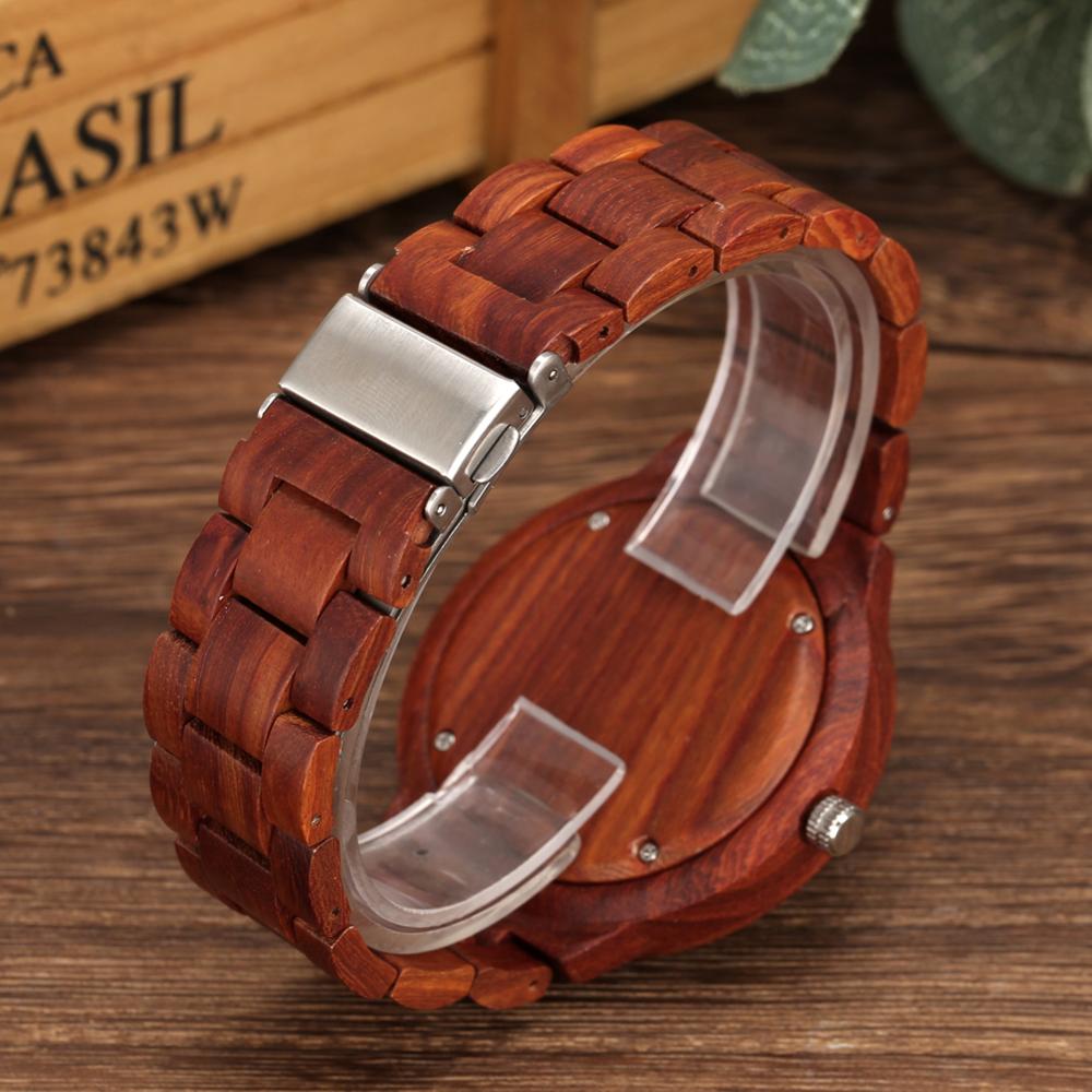 Heren Horloge Unieke Wiel Hub Precieze Schaal Rode Houten Horloge Verstelbare Houten Band Horloge Quartz Polshorloge Relojes Hombre