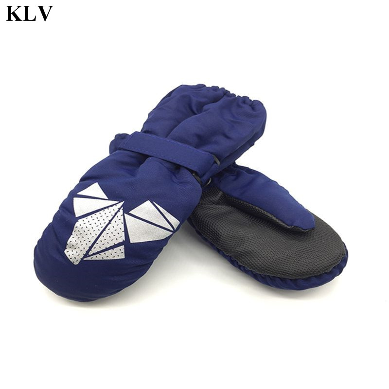 Klv Kinderen Winter Warme Handschoenen Jongens Meisjes Geometrische Print Dikke Winddicht Waterdicht Baby Wanten