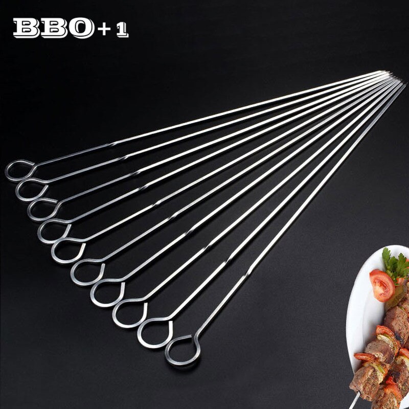 12 Edelstahl Grillspieße – 43,2 Cm Lang, Flach & Breit, Mit Ring Zum Halten, Wiederverwendbar (in Stofftasche)