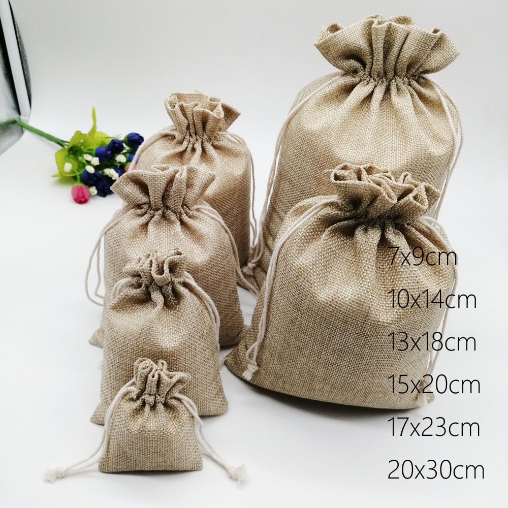 6pcs/lot Jute Bags Drawstring Pouch Box Packaging Bags For Linen Bags Jewelry Display Wedding Sack Burlap Bag Diy