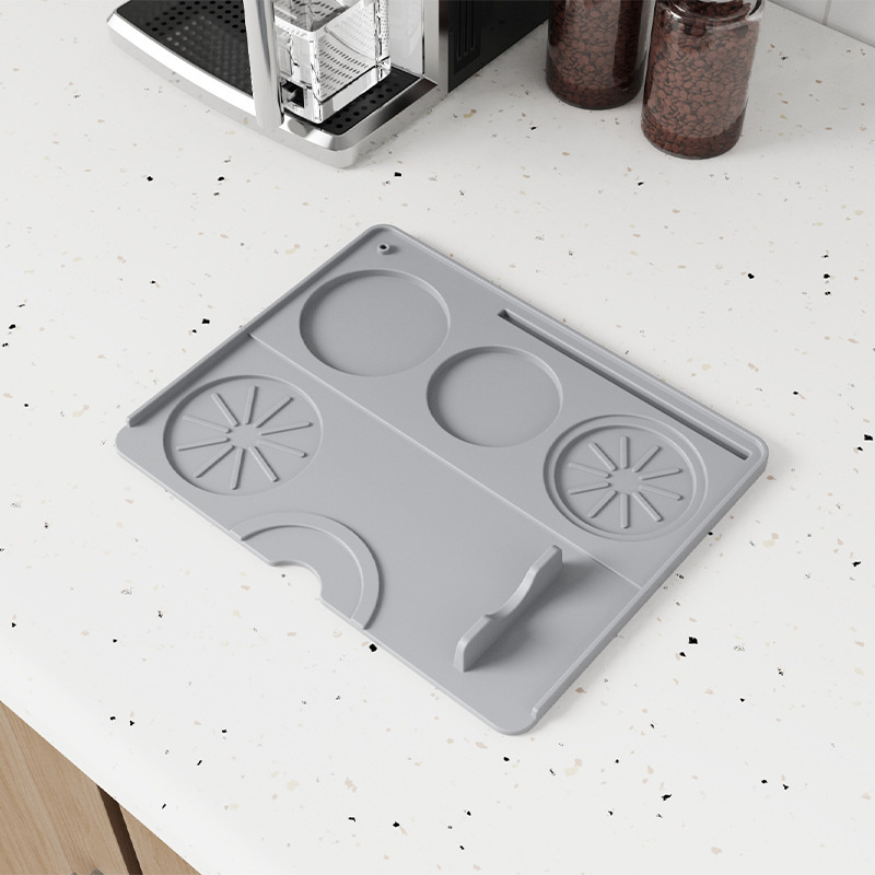 3 in 1 Silicone Coffee Mat with Tamper Pad Durable Non-Slip Coffee Espresso Machine Mat Durable Coffee Bar Mat Pad JAF273: Gold