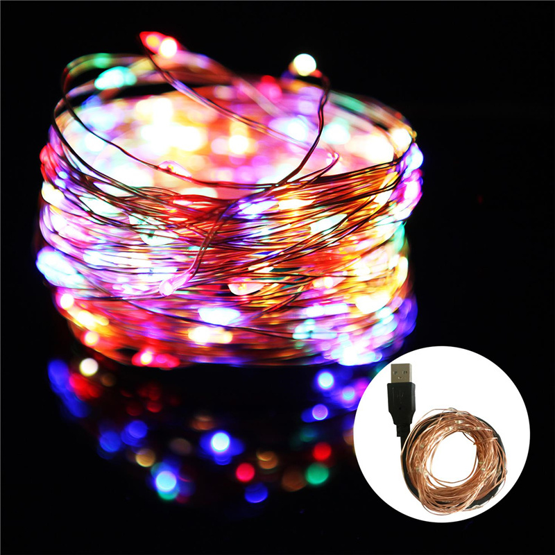 Guirlande lumineuse LED USB en fil de cuivre, guirlande féerique blanche chaude, décoration de maison, noël, mariage, fête de: RGB / 650W