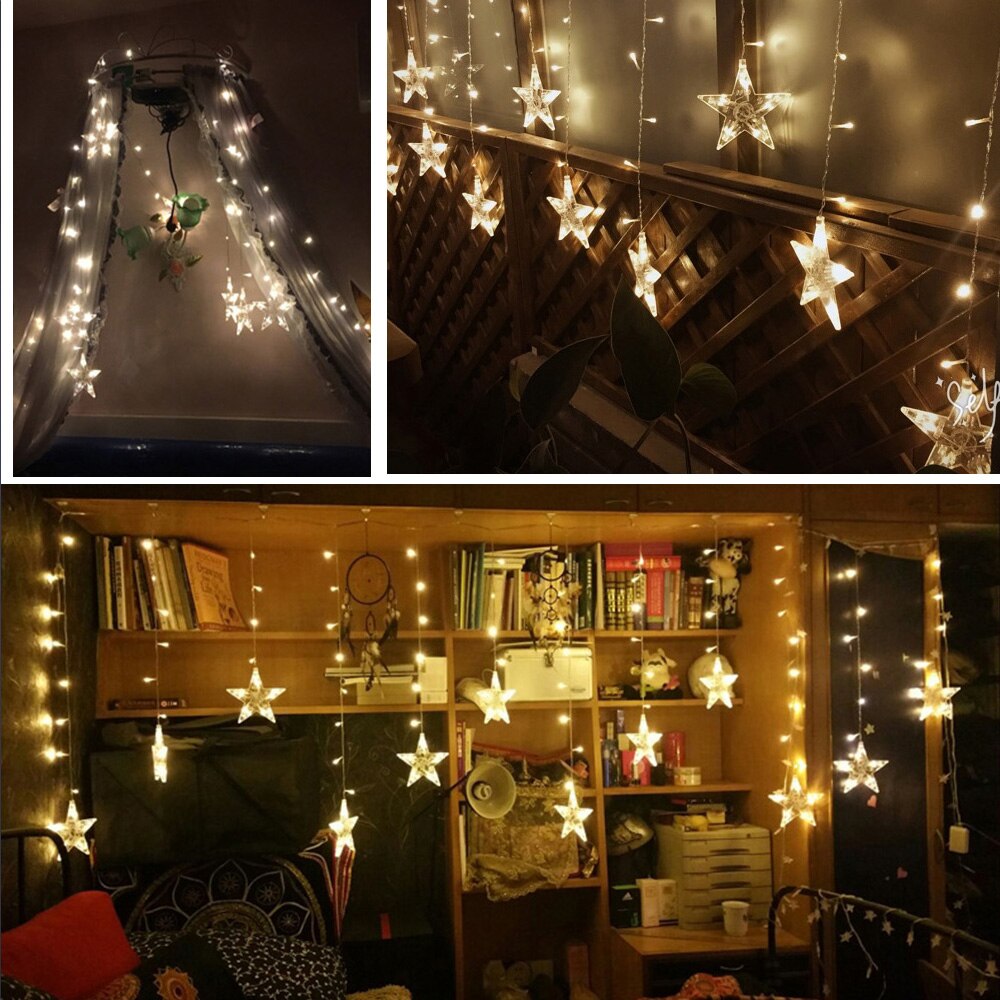 2,5 M cortina de luz LED estrella guirnalda de Navidad 220V UE iluminación exterior/interior cadena lámpara de hadas boda Decoración