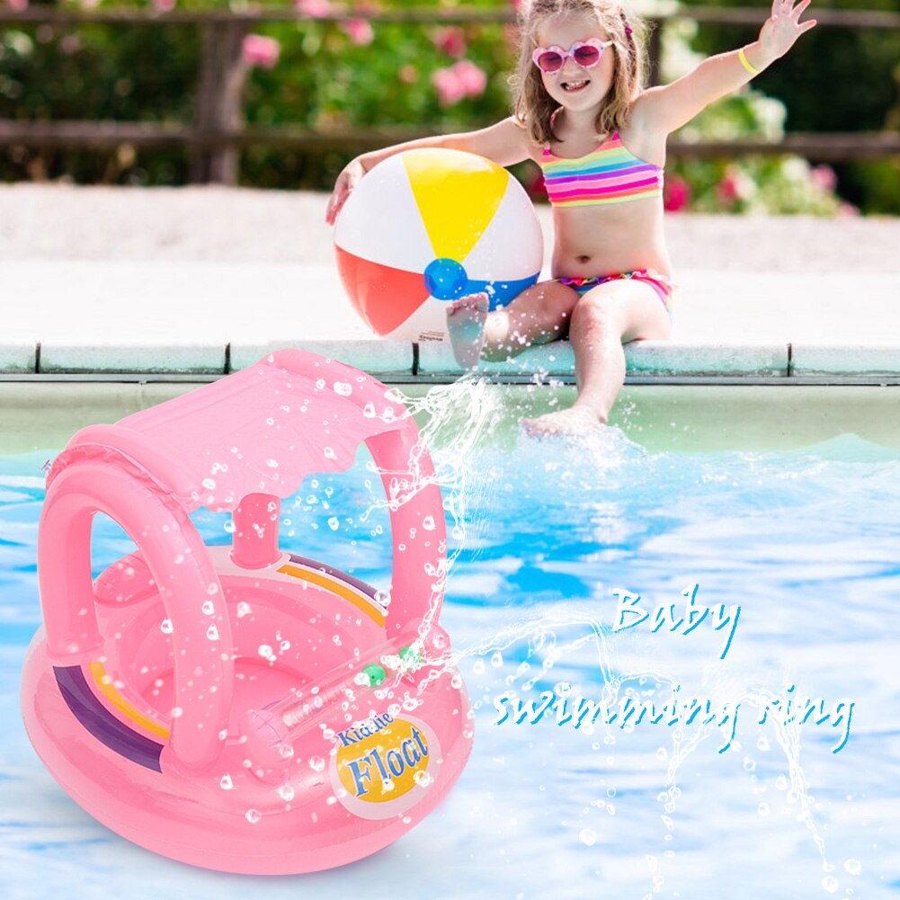 Baby Zwemmen Ring Opblaasbare Zwembad Float Cirkel Met Zonnescherm Veilig Baby Zwemmen Ring Met Luifel Kinderzitje