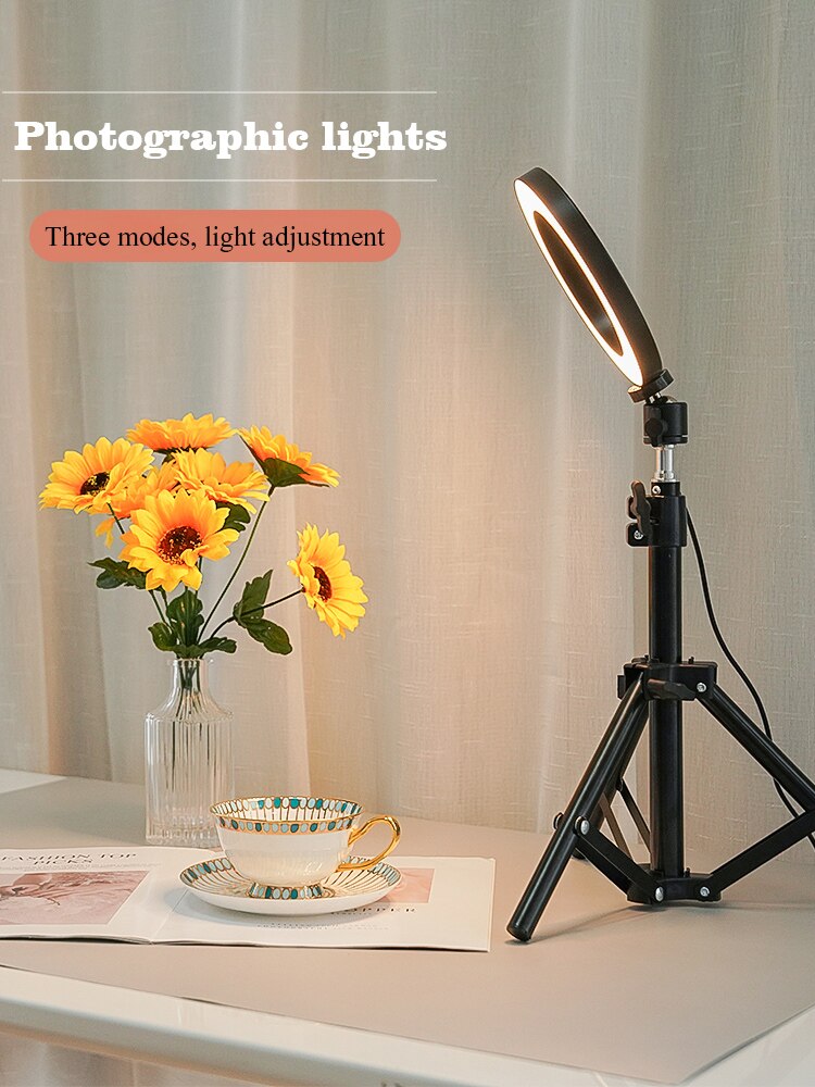 Tafelblad Fotografie Lichten Verstelbare Led Lamp Helderheid Fotografia Ring Licht Met Statief &amp; Mobiel Clip Voor Fotoshoot