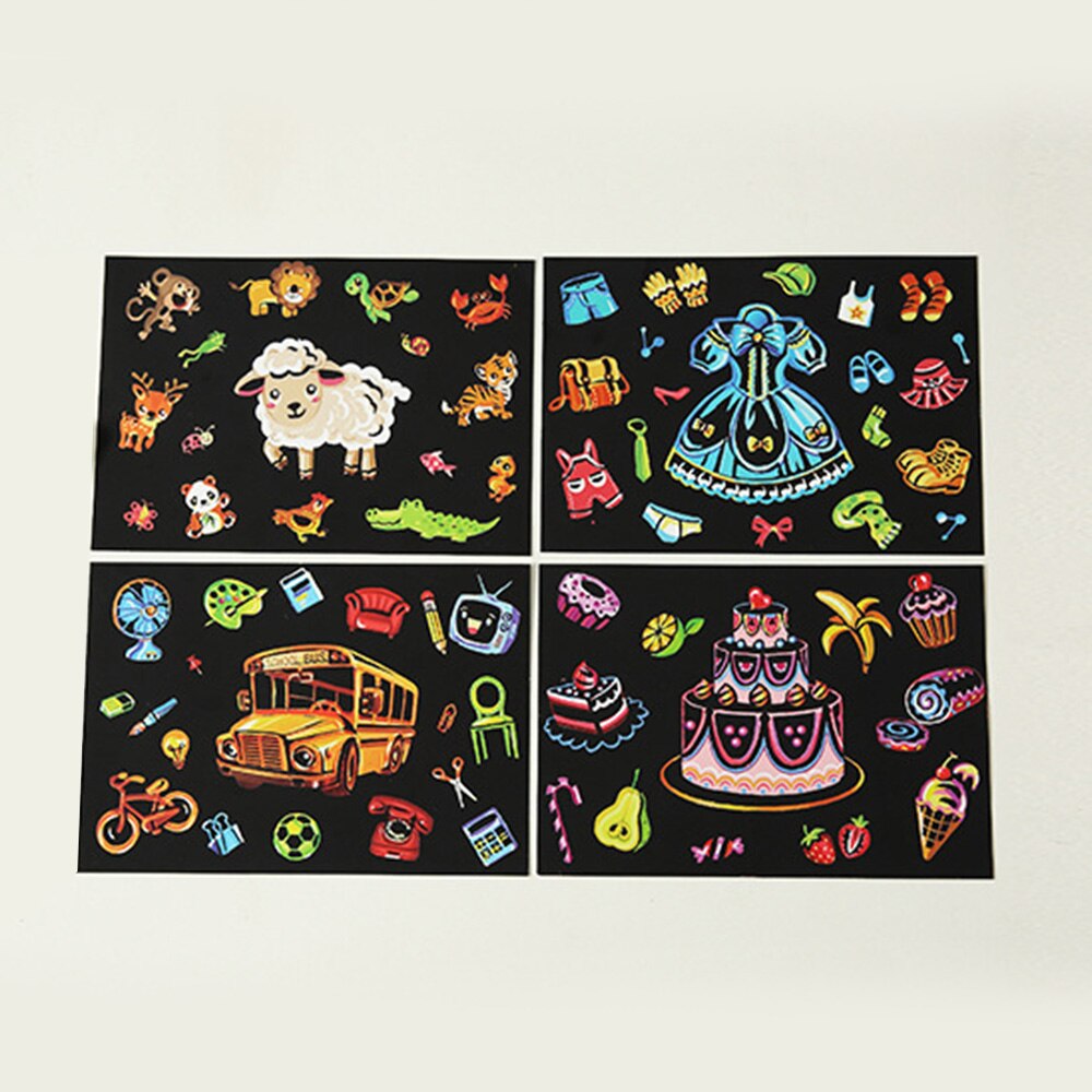 Paper 4Pcs Scratch Paintings Set Cartoon Postcard Drawings Education Patience Animals/Items/Houses 20*14cm: Items