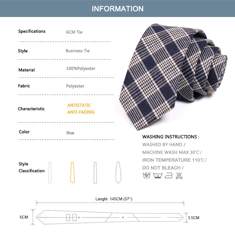 Brand Men's Nary Blue 6CM Tie Classic Plaid Ties for Men Business Suit Work Neck Tie Formal Necktie