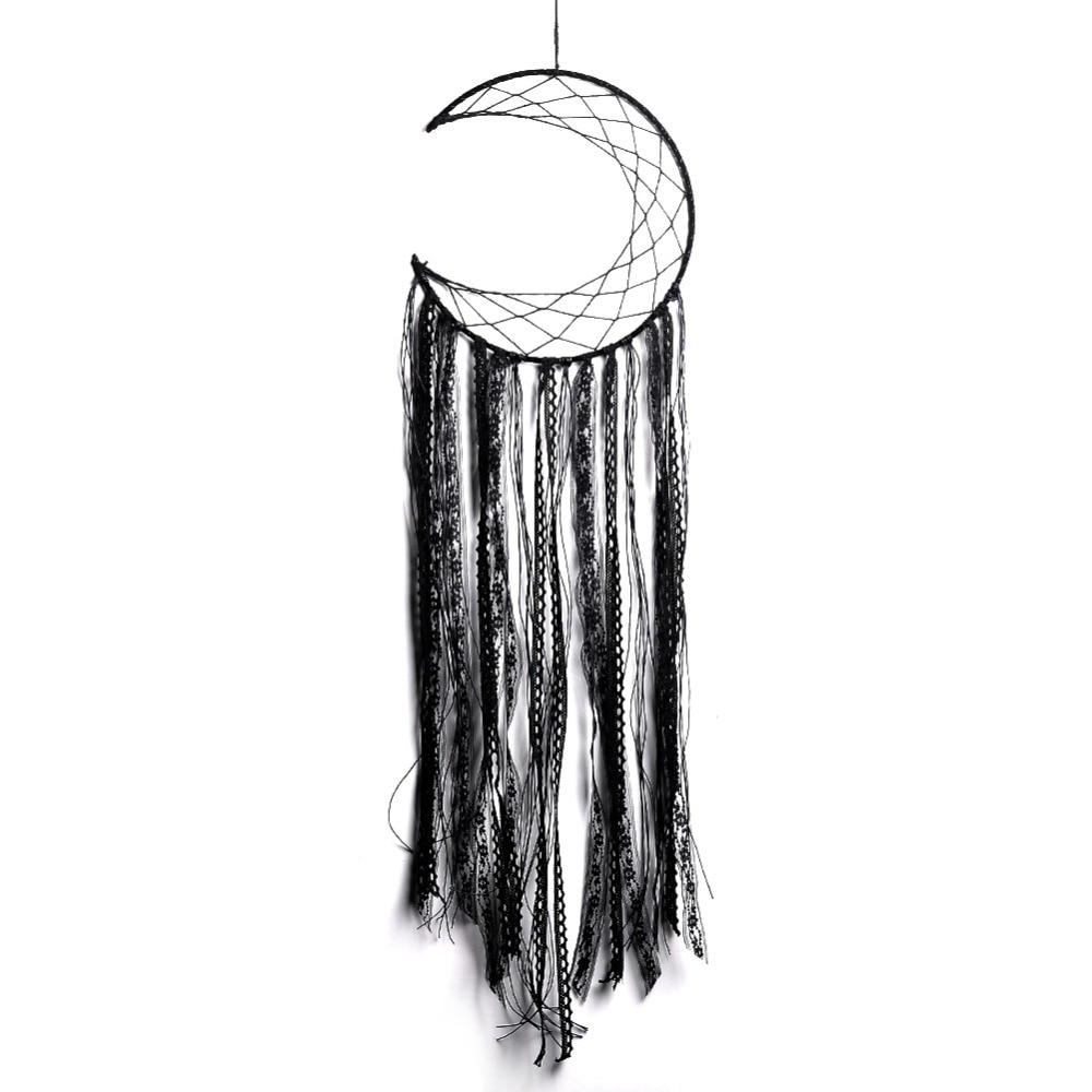 Atrapasueños negro de media luna decorativos indios hechos a mano, atrapasueños para colgar en la pared, artículos para niños, decoración para habitación, carillones de viento
