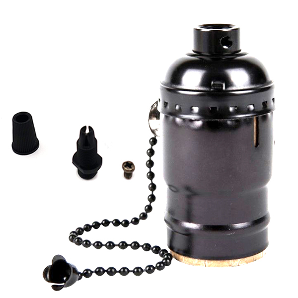 Antique vintage Edison Bulb Holder/LampHolder with zipper switch E27 110V-240V: Pearl Black / E26