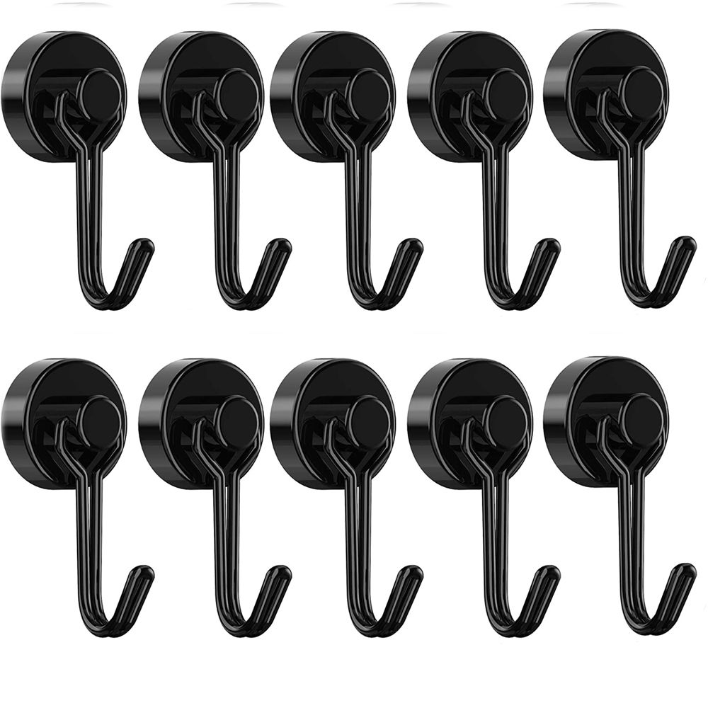 Czarne haczyki magnetyczne ciężki obowiązek neodymowy haczyk z magnesem brelok robić wewnątrz wiszące na zewnątrz lodówka grill kuchnia: czarny-10szt